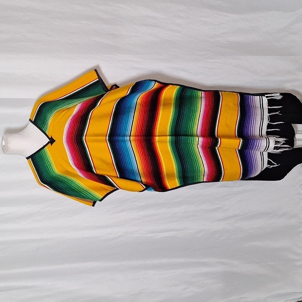 Mexican Zarape Poncho, Saltillo Poncho, Unisex Poncho, Striped Poncho, - Picture 3 of 6